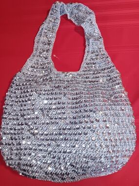 Chateau Silver Sequin Crochet Hobo Bag
